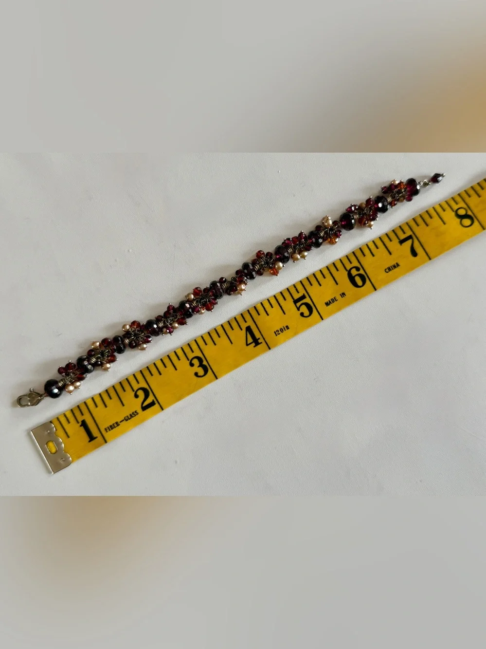 Garnet and Pearl Cluster Bracelet with Matching Earrings - Deep Red